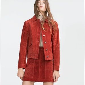 Zara Red Suede Leather Jacket